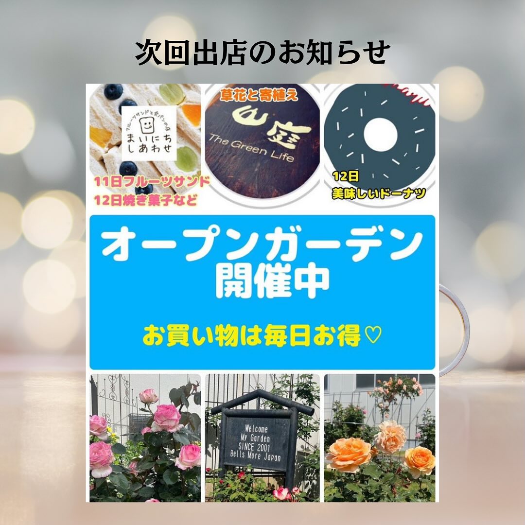 こんにちは。 フルーツサンドと食パンの店  まいにちしあわせです。 いつもありがとうございます。

今週末5/11 (土)〜5/12(日)
9:00〜16:00頃
ベルツモアジャパン
オープンガーデン
春の即売会に出店いたします。
(足利市・三洋発條株式会社
栃木県足利市南大町)
️Googleマップに該当住所を入れると別の工場に行ってしまいます。ベルツモアで検索してナビしてください。

ベルツモアさんの即売会
ガーデンのバラも咲き誇り
最も良い季節がやって参りました！
毎年私も本当に楽しみです♪
お買い得商品もあるみたいなので
ガーデナーの方は要チェックです！
お買い物の合間に、フルーツサンドと焼菓子やデザートで一息ついてくださいね。コーヒーのサービスもございますのでどなたでも休憩にご利用ください。

【1日目】
5/11(土)フルーツサンド
【2日目】
5/12(日)栃木県産小麦の焼菓子と
デザート
日によって商品が違いますので
よろしくお願い申し上げます‍♀️
母の日用の紙袋を用意しました
日頃の感謝をフルーツサンドやお菓子でお伝えしてみてはいかがでしょうか

両日とも寄せ植え専門店の山庭さん、
@yamaniwa.2019
5/12(日)はドーナツのimaruさんが出店されます
@imaoikiru_imaru
かっちゃんの土もあります！
お楽しみに

メロンはじまります！
スタバのフラペチーノを見てメロン脳になっている方も多いのでは?
私もです！やっとメロン食べられるー。いろんな地域のメロンの変化を楽しんでください。

今度こそ最終かも！
食べ納めに、
堀さんの完熟とちおとめ
南雲さんのとちあいか
お楽しみください

まるまるえひめさんの
柑橘もいよいよ終盤。
今回も河内晩柑です。
和製グレープフルーツともよばれますが、グレープフルーツよりも美味しいです。香りはあるのに苦味は少なくて、まろやかな甘さがクセになります

無茶々園の有機甘夏もよつ葉生協さんから今週も入荷してます♪ほろ苦さがクリームの甘さとベストマッチ！こちらもお楽しみに

🥝ルビーレッドも入荷。爽やかな甘さはグリーンキウイとは一味違います。いちご？ぶどう？みたいな味。期間が短いので見つけたら是非食べてみて欲しいです。

パイナップルもはじめました。
この時期まだ酸味があって爽やかです！
初夏のサンドをお楽しみに！
その他メニューをご覧ください！

#足利いちご園　